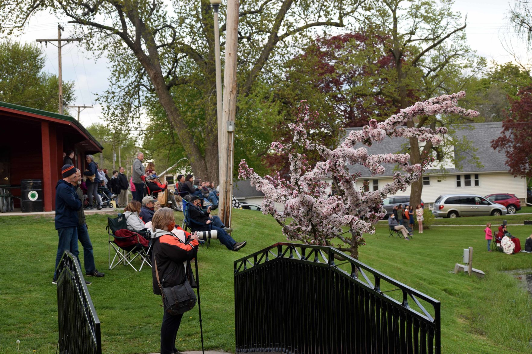 Portage High School band plays at Pauquette Park pavilion